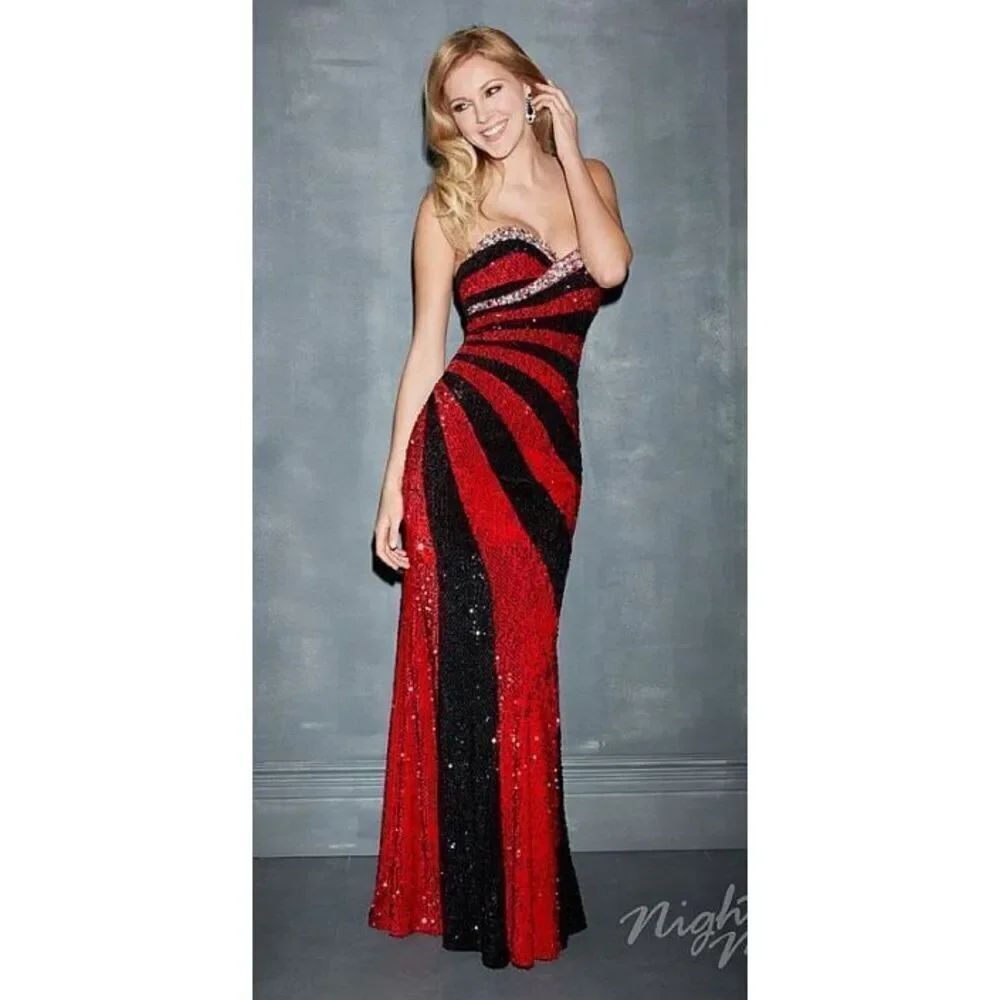 Sequin Formal Dress Red and Black Night Moves Size 6